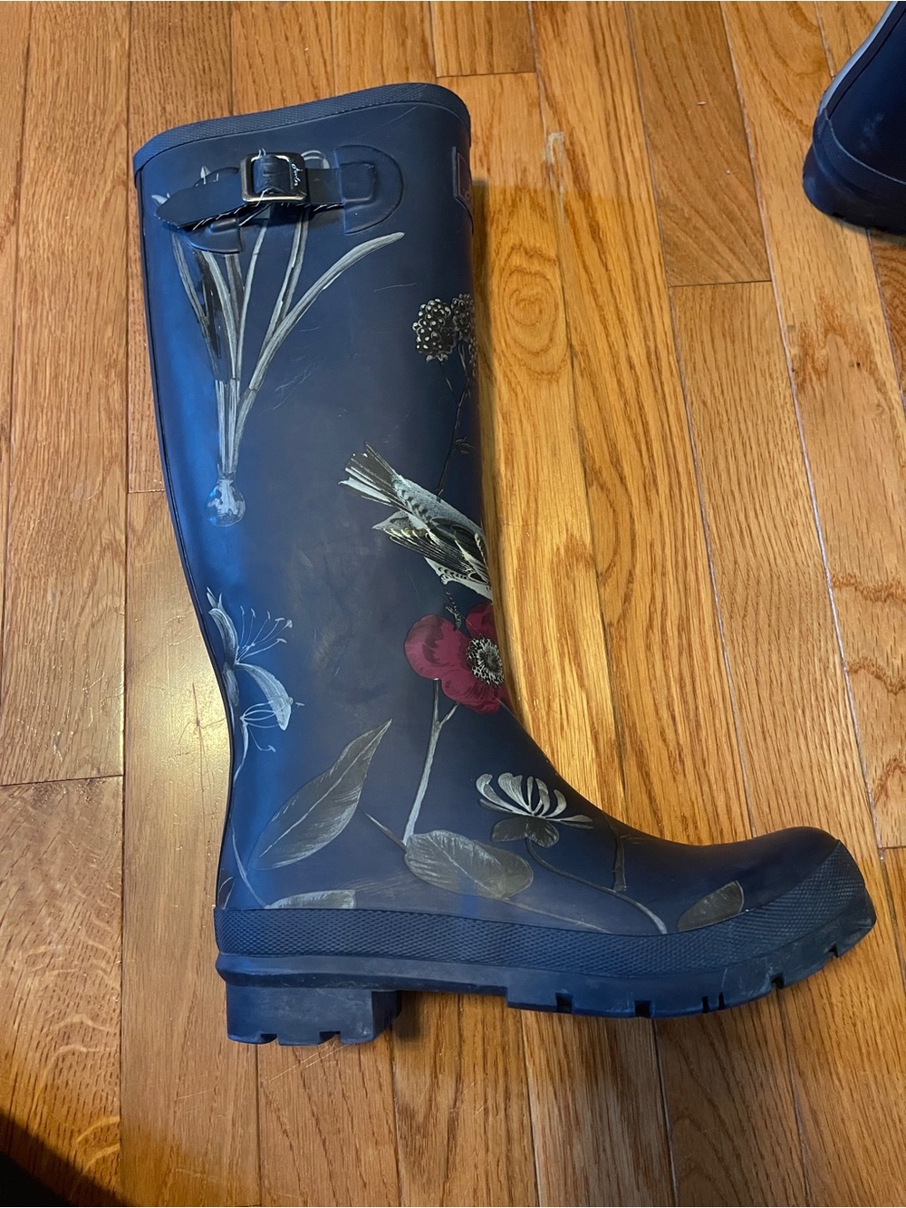 Joules Navy and Pink Floral Tall Rain boot | Size 8 | Waterproof Cottage Farm